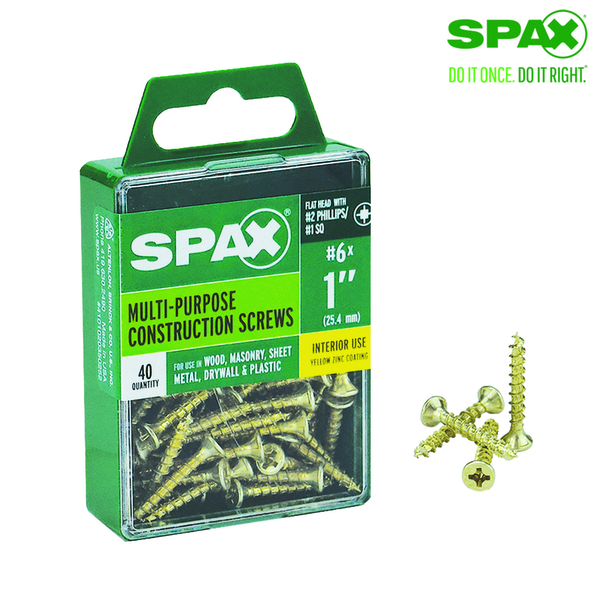 Spax Sheet Metal Screw, #6 x 1 in, Yellow Zinc Plated Flat Head 4101020350252
